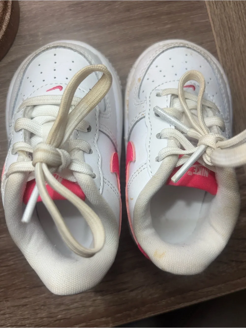 Nike Toddler White Sneakers with Pink Swoosh